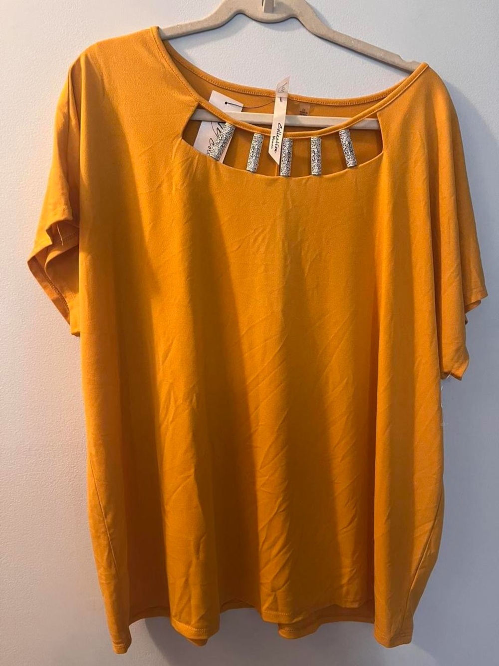 NY Collection Gold-Mustard Short Sleeve Tee with Cutouts